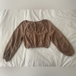 NWOT A&F Long Sleeve Linen Blend Peasant Top - Tan - XS
